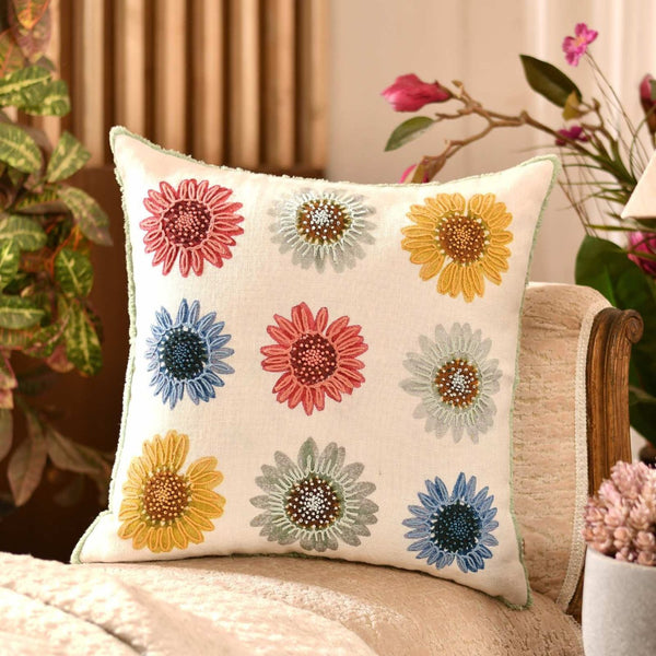 Sunflower Mosaic Embroidered Cushion Cover