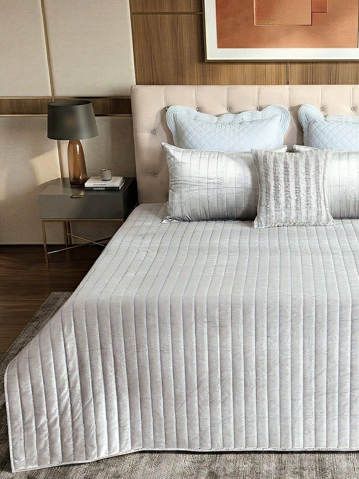 Regal Lines Cotton Viscose Velvet Embroidered Bedspread Set with 2 Pillow Covers