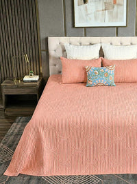 Cotton Linen Geometric Embroidered Quilt Set with Rich Cotton Backing - 2 Pillow Covers