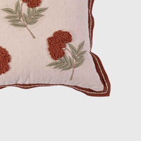 Rust Bloom Hand Embroidered Cotton Slub Cushion Cover