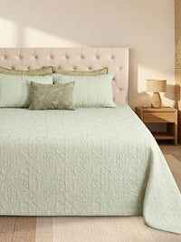 Elysian Cotton Linen Geometrical Embroidered Quilt Bedspread with 2 Pillow Covers