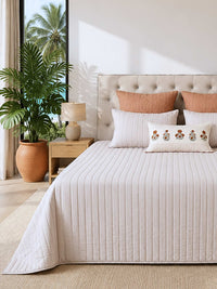 Eterna Beige Embroidered Quilt Bedspread with 2 Pillow Covers