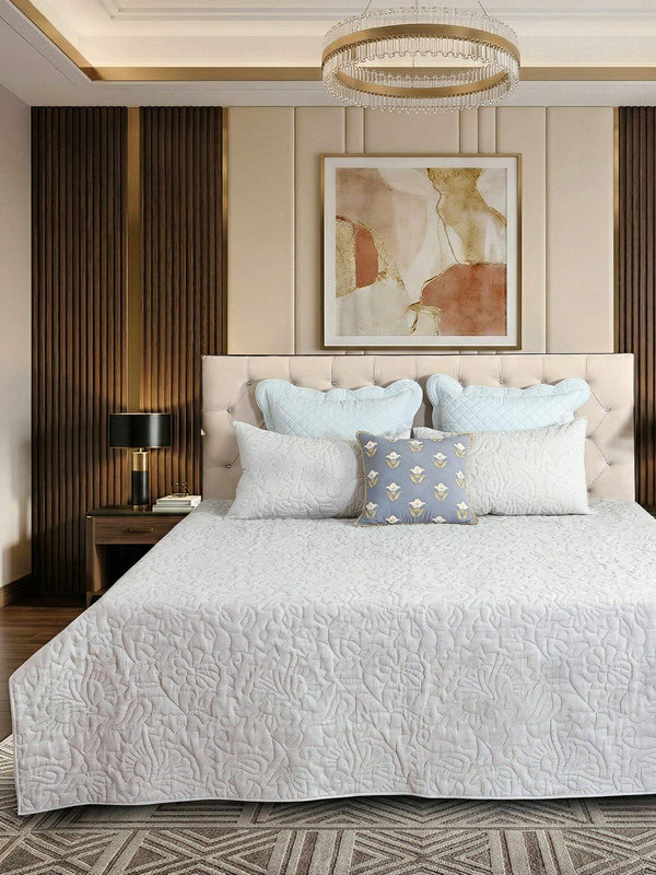 Elara Linen Embroidered Quilt Set – Heritage Grey with 2 Pillow Covers