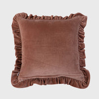 Brown Cotton Velvet Frill Cushion Cover