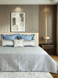 Pearl Grey Faux Silk Embroidered Bedspread with 2 Pillow Covers