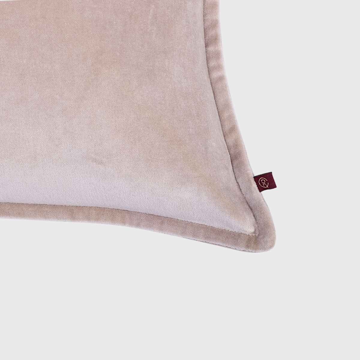 Beige Cotton Velvet Lumbar Cushion Cover with Flange Border - 12x18 Inch