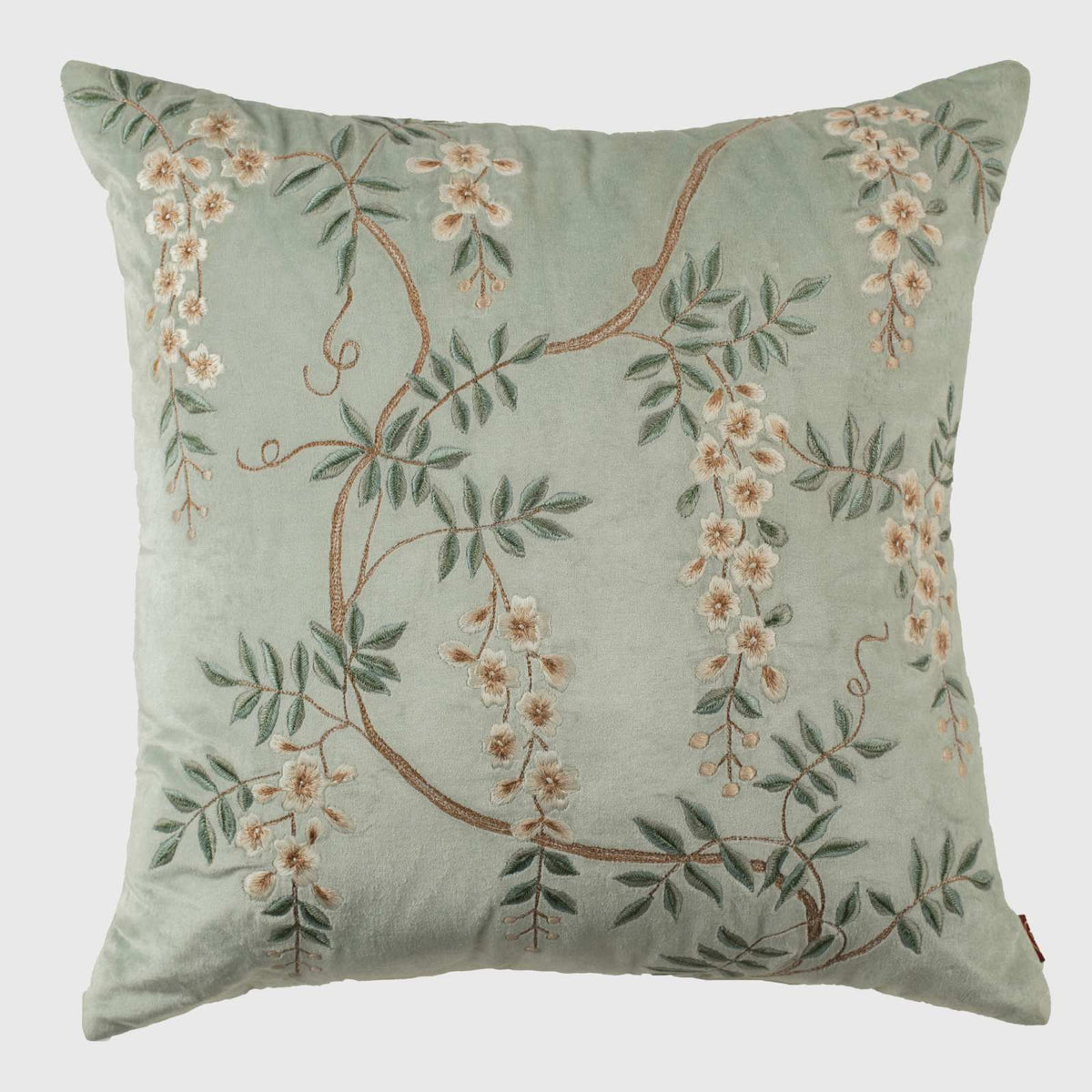 Sea Blue Hanging Florals Embroidered  Cushion Cover