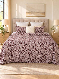 Palm Haven Cotton Thick & Thin Botanical Bed Cover – Brown