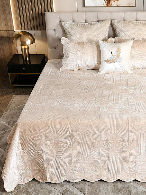 Regal Wave Velvet Quilted Bedspread Set with 2 Pillow Covers