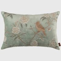 Bird with Botanicals Embroidered Cushion Cover - 12x20 Inch