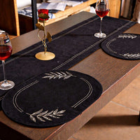 Cotton Velvet  Botanical Motif Embroidered Table Runner