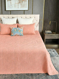 Cotton Linen Geometric Embroidered Quilt Set with Rich Cotton Backing - 2 Pillow Covers
