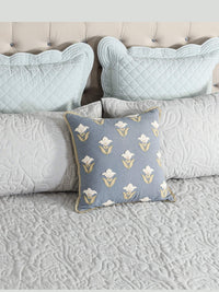 Elara Linen Embroidered Quilt Set – Heritage Grey with 2 Pillow Covers