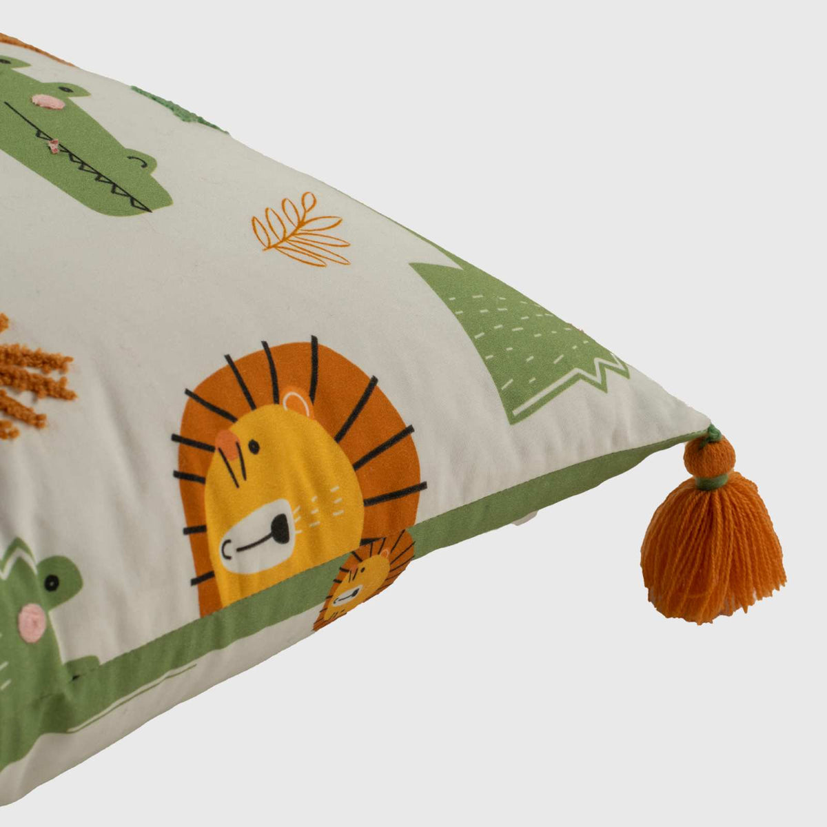 Jungle Joy Embroidered Kids Cushion Cover - 16x16 Inch