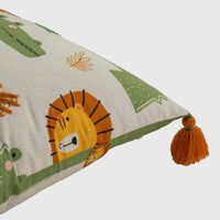 Jungle Joy Embroidered Kids Cushion Cover - 16x16 Inch