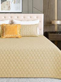 Golden Mist Hexagon Faux Silk Embroidered Bedspread with 2 Pillow Covers