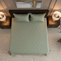 Sage Green Faux Silk Embroidered Bedspread with 2 Pillow Covers