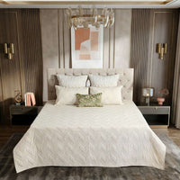Averra Linen Chevron Embroidered Quilt Set – Natural with 2 Pillow Covers