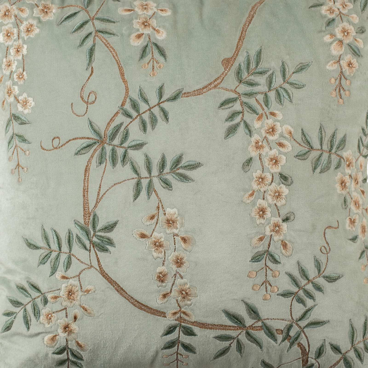 Sea Blue Hanging Florals Embroidered  Cushion Cover