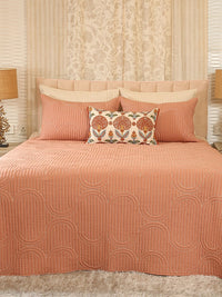 Cotton Linen Geometric Embroidered Quilted Bedspread Set with 2 Pillow Covers