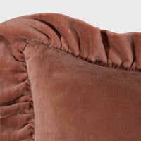 Brown Cotton Velvet Frill Cushion Cover
