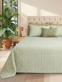 Elysian Cotton Linen Geometrical Embroidered Quilt Bedspread with 2 Pillow Covers