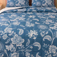 Blush Rose Midnight Azure Floral Kids Quilt with 2 Pillow Cover