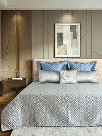 Pearl Grey Faux Silk Embroidered Bedspread with 2 Pillow Covers