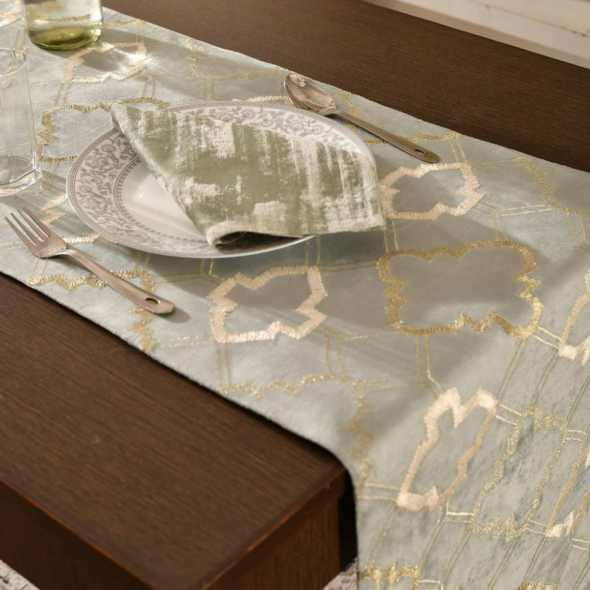 Sage Royal Embroidered Table Runner