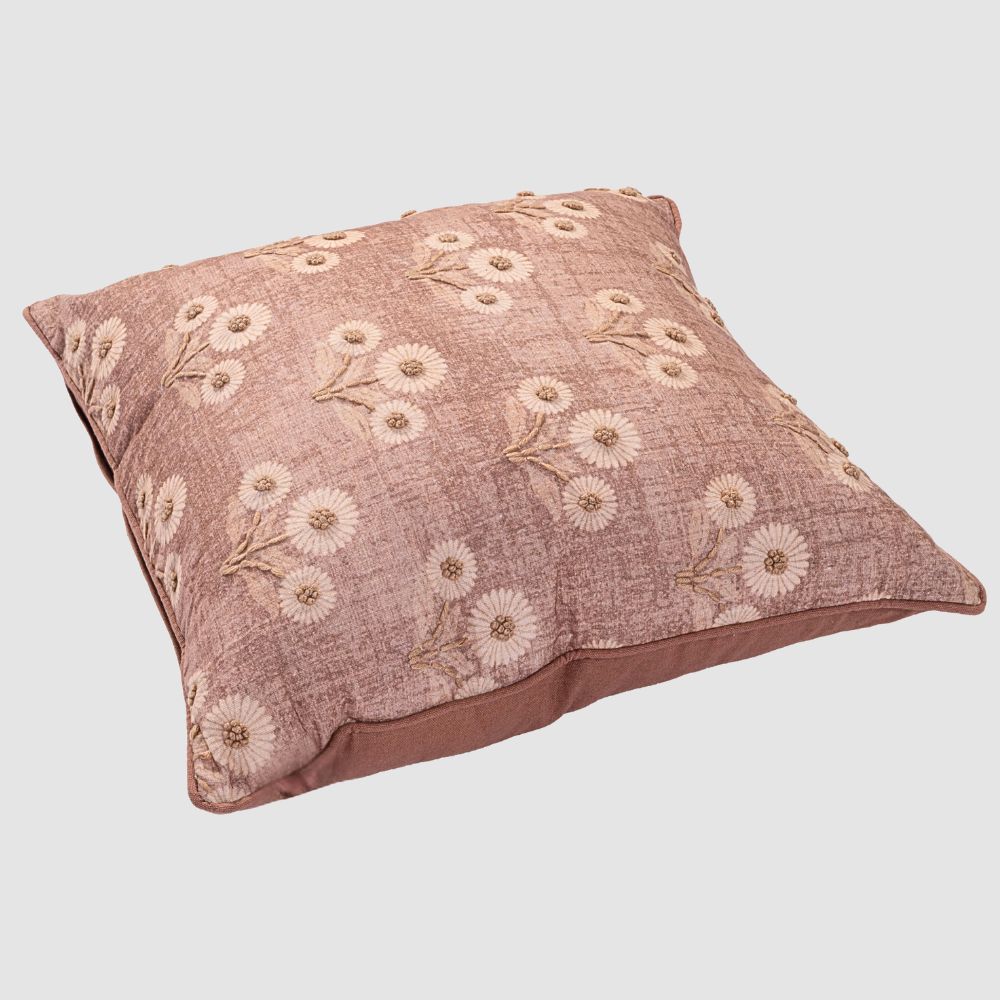 Rosette Embroidered Cushion Cover