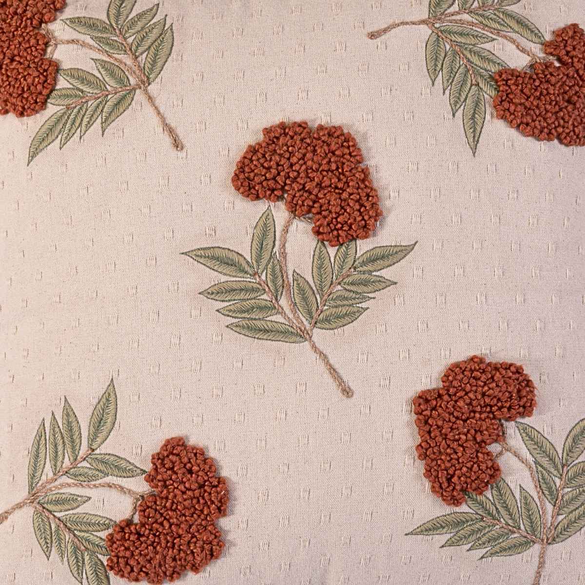 Rust Bloom Hand Embroidered Cotton Slub Cushion Cover