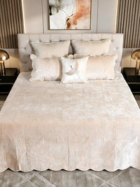 Regal Wave Velvet Quilted Bedspread Set with 2 Pillow Covers