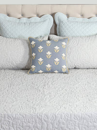 Elara Linen Embroidered Quilt Set – Heritage Grey with 2 Pillow Covers