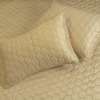 Golden Mist Hexagon Faux Silk Embroidered Bedspread with 2 Pillow Covers
