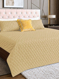 Golden Mist Hexagon Faux Silk Embroidered Bedspread with 2 Pillow Covers
