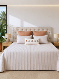 Eterna Beige Embroidered Quilt Bedspread with 2 Pillow Covers