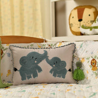Mama Baby Elephant Kids Cushion Cover - 12x18 Inch