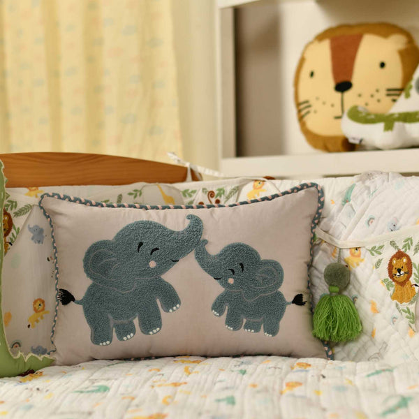 Mama Baby Elephant Kids Cushion Cover - 12x18 Inch