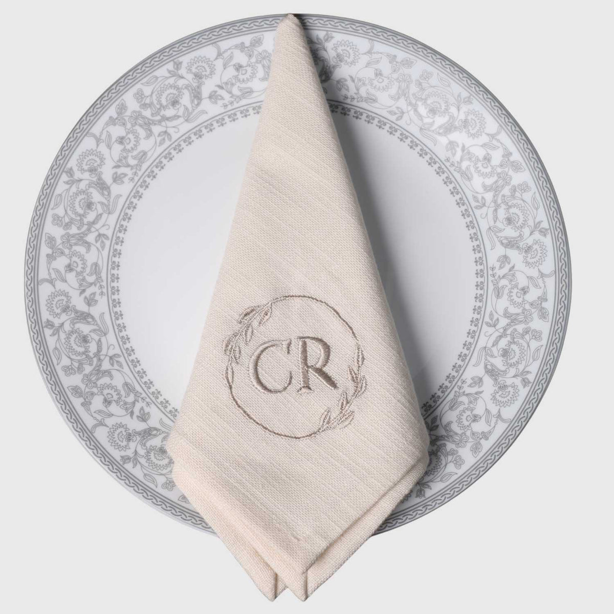 CR Heritage Laurel Monogram Linen Napkin