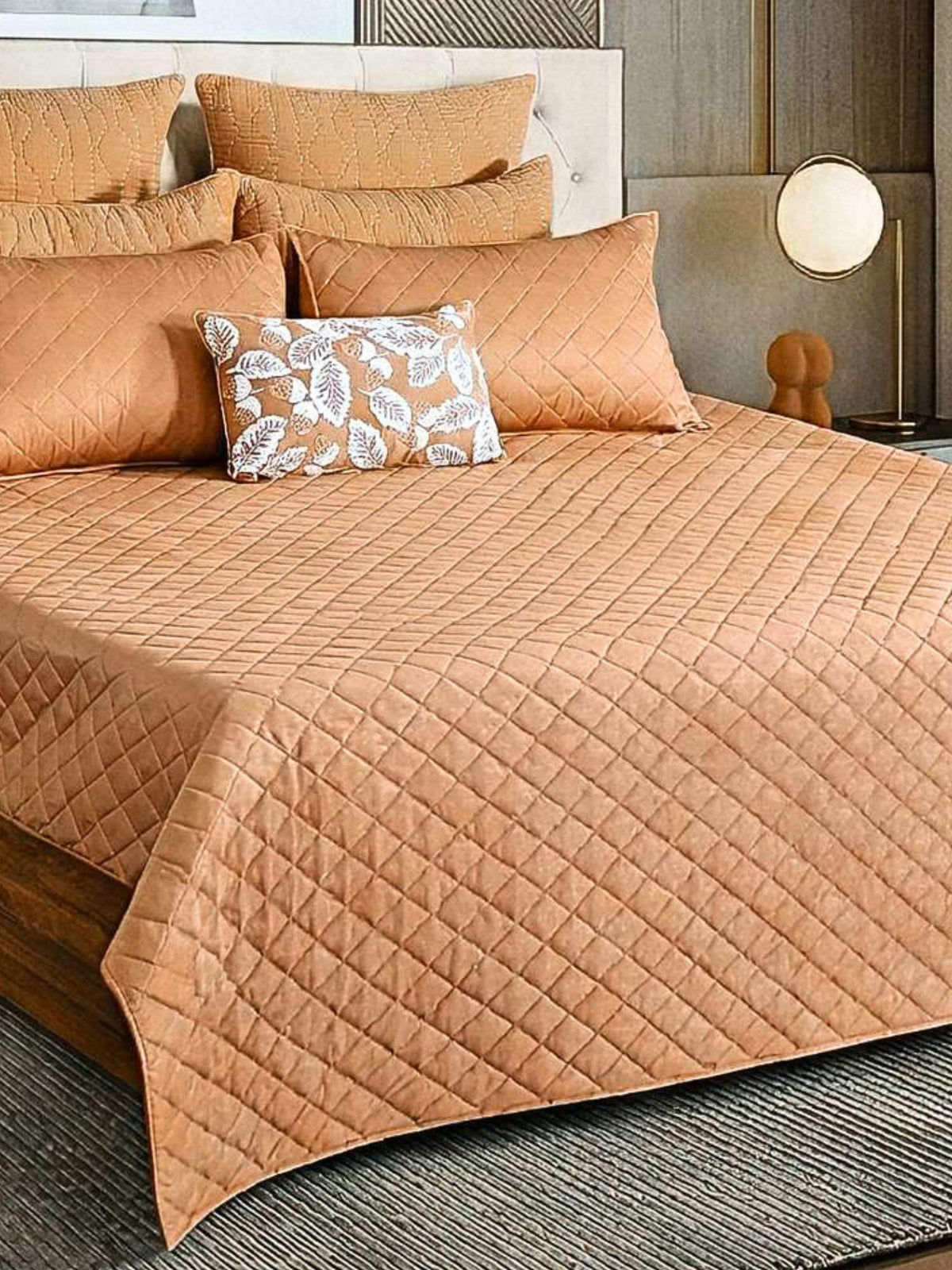 Geometric Poly Velvet Embroidered Bedspread with 2 Pillow Covers