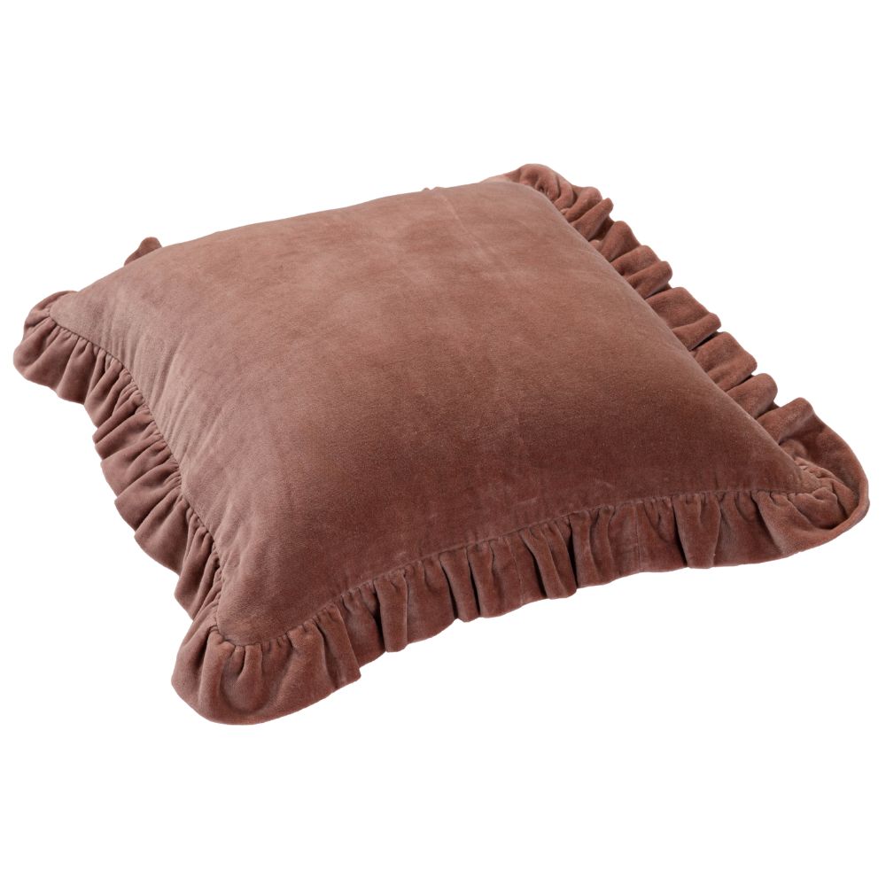 Brown Cotton Velvet Frill Cushion Cover