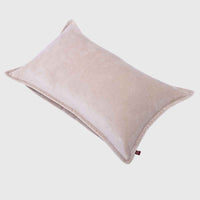 Beige Cotton Velvet Lumbar Cushion Cover with Flange Border - 12x18 Inch