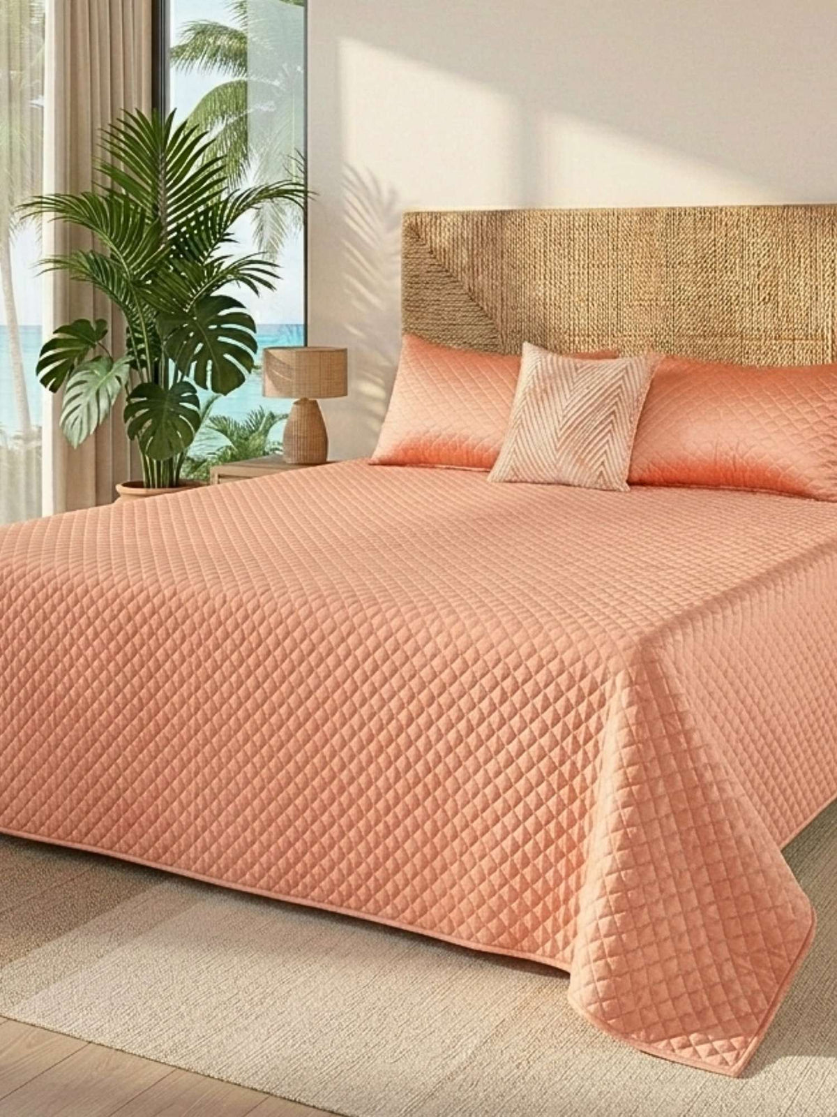 Valencia Faux Silk Embroidered Quilt Bedspread with 2 Pillow Covers