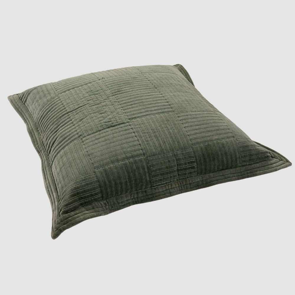 Verde Grid Textured Cotton Velvet Cushion Cover