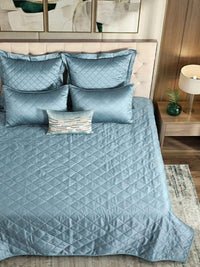 Imperial Blue Faux Silk Embroidered Bedspread with 2 Pillow Covers