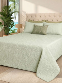 Elysian Cotton Linen Geometrical Embroidered Quilt Bedspread with 2 Pillow Covers