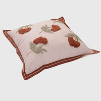 Rust Bloom Hand Embroidered Cotton Slub Cushion Cover