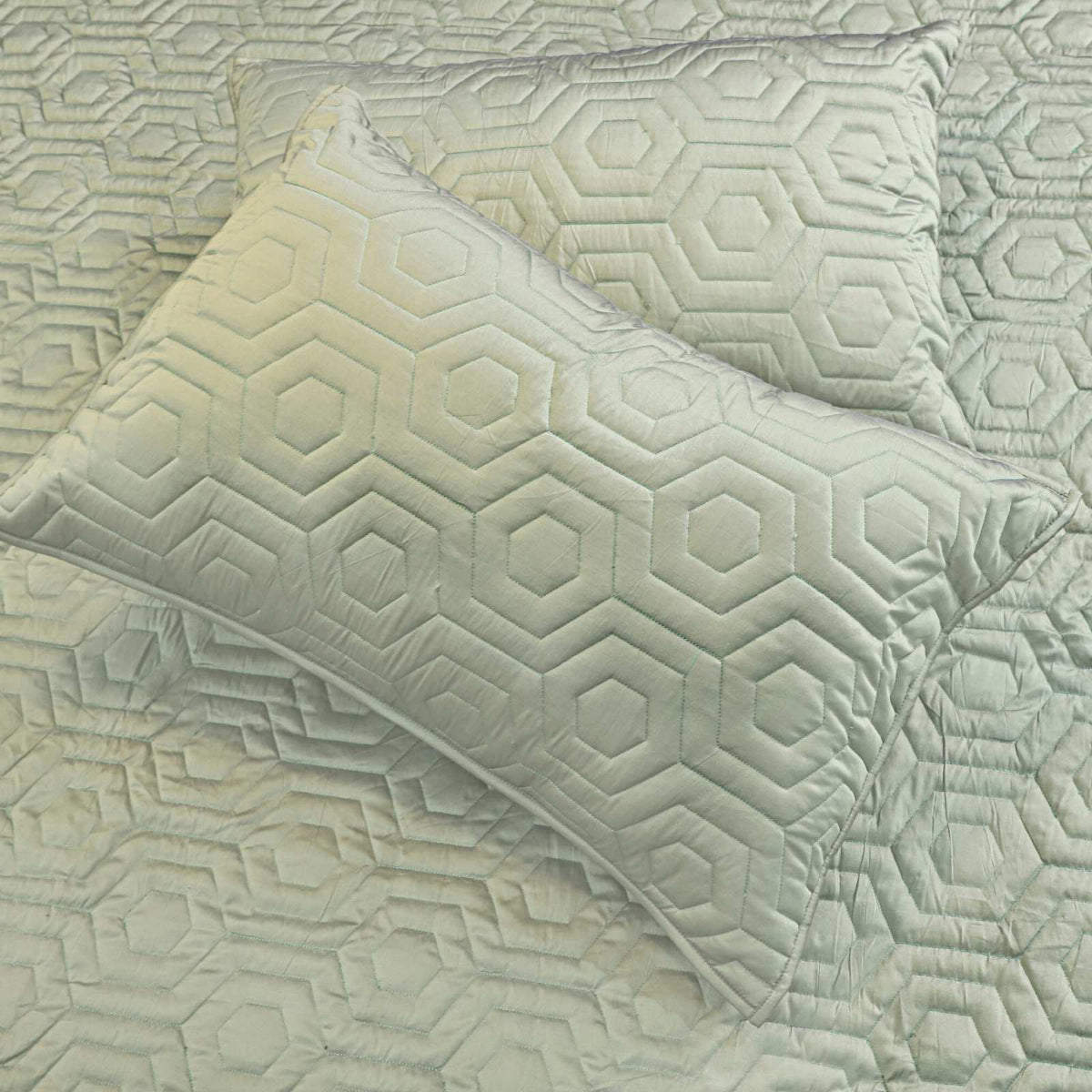 Sage Green Faux Silk Embroidered Bedspread with 2 Pillow Covers