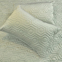 Sage Green Faux Silk Embroidered Bedspread with 2 Pillow Covers