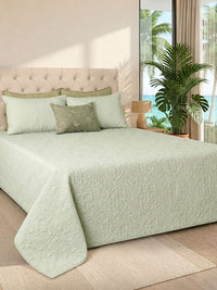 Elysian Cotton Linen Geometrical Embroidered Quilt Bedspread with 2 Pillow Covers